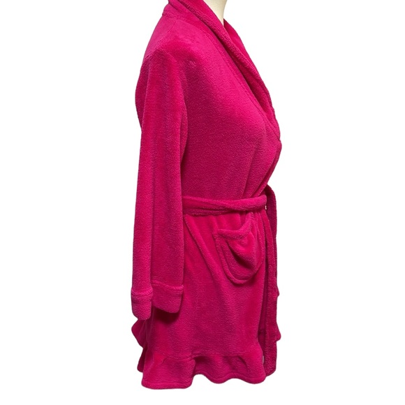 Girls Pink Fluffy Robe * Size Large 10 / 12 * Cute Ruffle Hemline POCKETS - Picture 5 of 9